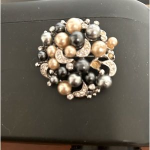 Silver Grey & White Pearl Brooch